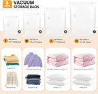 8 Pack Vacuum Storage Bags Jumbo, Vacuum Seal Bags for Clothing, 1 Jumbo+2 Large+2 Medium+3 Small, 80% Space Saver Bags for Clothes, Pillows, Comforters, Blankets,Home Travel Essentials(8 Combo)