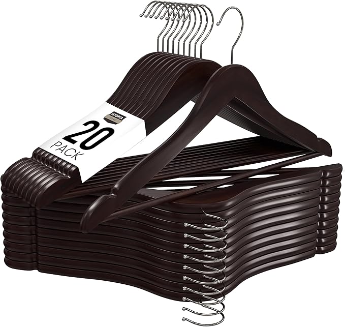 Utopia Home Premium Wooden Hangers 20 Pack - Durable & Slim Coat Hanger - Suit Hanger with 360-Degree Rotatable Hook - Wood Hangers with Shoulder Grooves (Brown Color)
