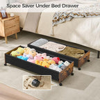 Under Bed Storage with Wheels, Wooden Under Bed Drawers On Wheels, Rolling Under Bed Shoe Storage, Space Saving,Rustic Brown,80L