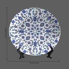 Turkish Decorative Plate Holder, 10 Inch, RoyalBlue Round Display Plate, Hanging Decorative Plate with Display Stand, Ceramic Craft for Wall Hanging Decorative