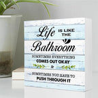 BlueL Life is Like The Bathroom Wooden Box Sign Desk Decor,Funny Bathroom Wood Block Sign for Farmhouse Toilet Shelf Decor