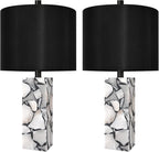 Scenekoy 23" Alabaster Table Lamps Set of 2 with Night Light for Living Room, Rotary Switch, Black Modern Table Lamp with Black Linen Shade, Nightstand Lamp for Bedroom Bedside Office (Bulb Included)