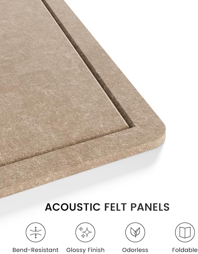 Fluxynara Bulletin Board,35.4" x 23.6" Cork Board Alternative with 12 Safe Removable Adhesive Tabs, Foldable Felt Pin Board for Home Office, Classroom, Bedroom,Entryway for Walls—Taupe
