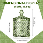 Aoriher 4 Pcs Crystal Glass Candy Jar Set with Lids Home Decorative Storage Jars for Apothecary, Bathroom, Kitchen, and Pantry, Ideal for Cotton Swabs and Jewelry (Large,Green)