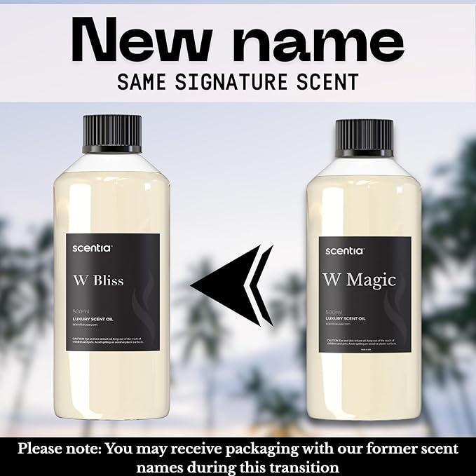 Scentia W Bliss Hotel Diffuser Refill Oil Inspired by W Signature Hotel - 500 mL 16.9 fl oz - Fragrance Oil Blend Bergamot, Lemongrass & Jasmine for HVAC Diffuser - Thanksgiving & Holiday Gift