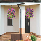 Homsunny Artificial Faux Hanging Flowers Plants Baskets for Outdoor Spring Summer Decorations,Resistant Fake Morning Glory Silk Plants for Outside UV Resistant Patio Yard Home Porch Decor(Mix Purple)