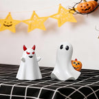 2 pcs Ghost Figurines Halloween Indoor Decoration, White Cute Ghost Halloween Table Decor Tiered Tray Decorations,Funny Devil&Pumpkin Ghost Figurine Resin Statue Centerpieces
