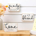 Jetec 3 Pcs Family Home Blessed Rustic Wood Sign Mini Wood Decorative Farmhouse Woodworks Table Shelves Decorations Sign for Bedroom Kitchen Living Room Table Decor(Retro Color,4.25 x 2.76 x 0.59 in)