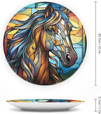 Decorative Plates for Wall Hanging, Horse Abstract Stained Glass Painting Ceramic Plate w/Display Stand, Home Decor for Kitchen Cabinets, Farmhouse Round Tray 10 Inch, Gift for Horse Lover
