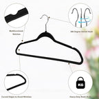 Quality Hangers 50 Pack Plastic Hangers for Clothes - Slim Non-Velvet Hangers with 360° Swivel Chrome Hook & Non Slip Notches - Ideal for Dresses Coats Shirts Jackets & More - Black