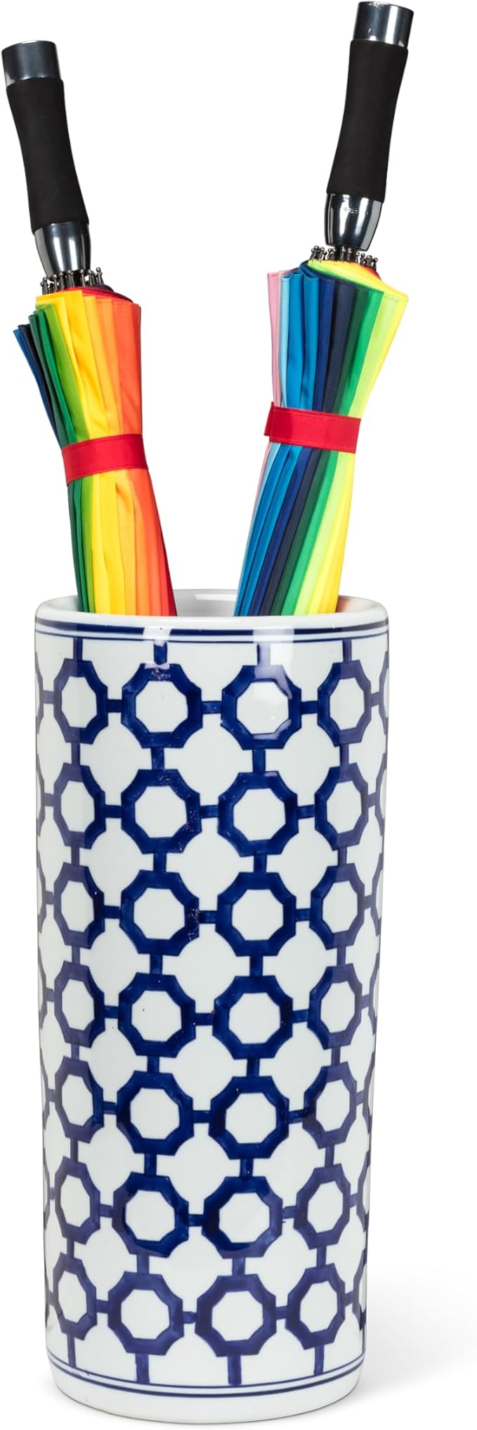 Abbott Collection Lattice Umbrella Stand - Porcelain, White/Blue (18" H)