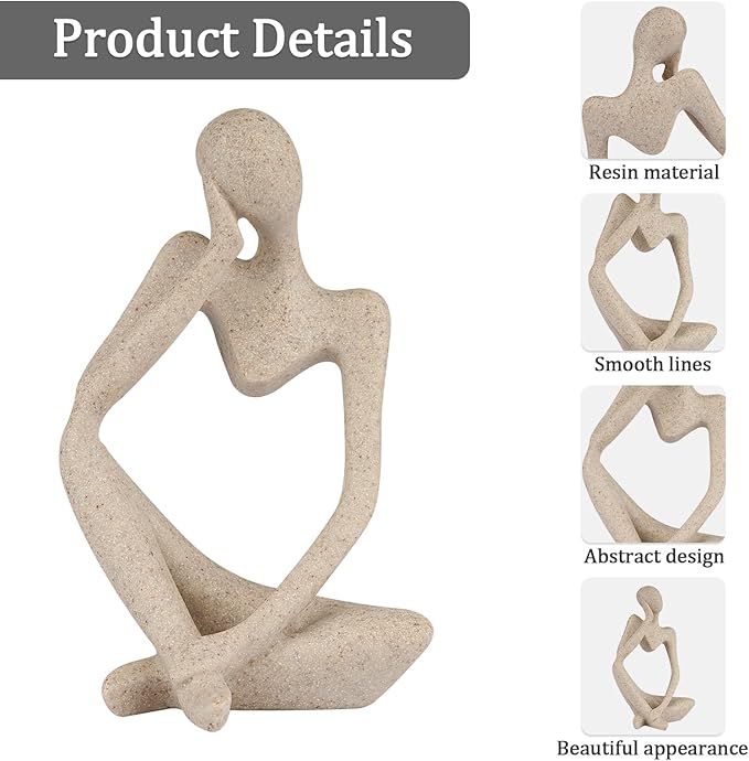 Sandstone Resin Thinker Style Abstract Sculpture Statue Collectible Figurines Home Office Bookshelf Desktop Decor