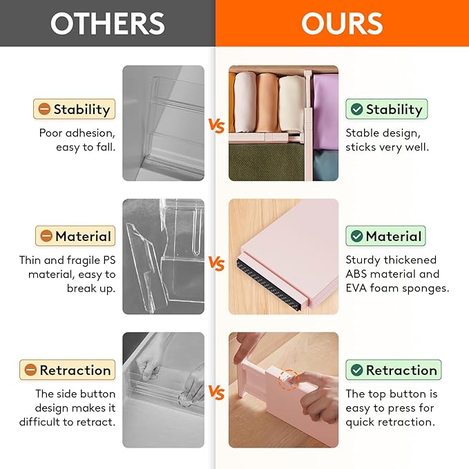 Lifewit 6 Pack Drawer Dividers 4" High 28-43.5cm/11-17" Adjustable Drawer Organizer for Clothes/Utensils, Expandable Drawer Separator in Dresser/Kitchen/Bedroom/Office Organization & Storage Pink