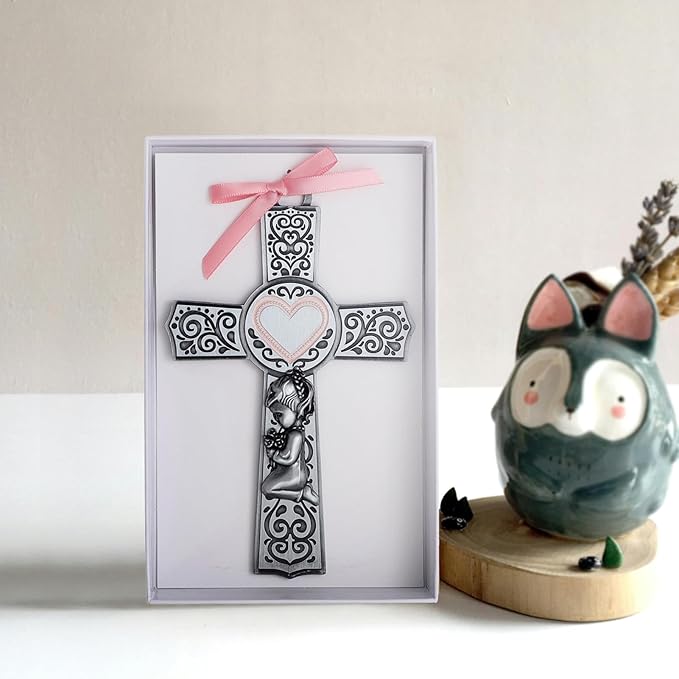 KOMI Baby Catholic Wall Cross 6Inch Baptism Gifts for Girls Religious Wall Decor Catholic Baptism Gift First Holy Communion Gifts Recuerdos Para Bautizo