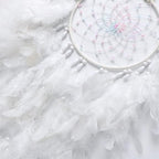 Dremisland White Feathers Dream Catcher Wall Hanging Elegant Wall Art Room Decoration for Windows Balcony Bedroom Wedding Party Gift for Girls and Kids (No Lights)