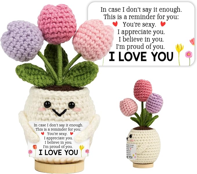 Anniversary Wedding Gifts for Wife - Mothers Day Birthday Gift for Her, Girlfriend, Wife - Love Romantic Gift Ideas for Her Him, Girlfriend Boyfriend - 5.51'' x 4.13'' Cute Crochet Love