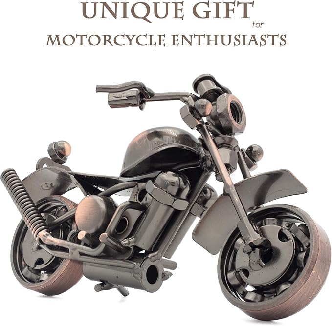 Motorcycle Gifts for Men Women - Handmade Metal Motorcycle Figurine - Unique Gifts for Bikers Him Dad Grandpa Husband Friend - Vintage Man Cave Home Office Desk Decor