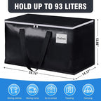 BlissTotes Moving Bags, Heavy Duty Moving Boxes with Zippers Top and Sturdy Handles, Storage Bags for Space Saving and Packing, Collapsible Moving Supplies, Storage Totes (93L, 2-Pack, Black)