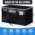 BlissTotes Moving Bags, Heavy Duty Moving Boxes with Zippers Top and Sturdy Handles, Storage Bags for Space Saving and Packing, Collapsible Moving Supplies, Storage Totes (93L, 8-Pack, Black)