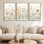 BINCUE Large Framed Floral Canvas Wall Art Colorful Wildflower Pictures Wall Decor Wildflower Artwork Flowers Pictures Floral Home Decor for Living Room Bedroom Office Farmhouse 16x24 Inches Set of 3 Gift