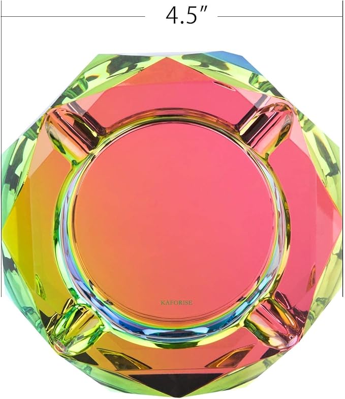Kaforise Heavy K9 Crystal Ashtray for Cigarettes – Cool Color-Changing Glass Ash Tray for Outdoor Patio & Home Decor – Fancy Geometric Tabletop Accessories, Unique Luxury Gift for Men Smokers (02)