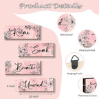 ONIZHITY 4 Pieces Pink Wall Decor Pink Floral Bathroom Decor Wooden Girls Room with Relax Soak Unwind Breathe Positive Hanging Wall Art for Girl Teen Women Bedroom Living Room Decoration (10X4In)
