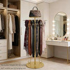 360° Rotating Gold Scarf Display Tie Rack Belt Hanger Holder Shawl Shelf, Adjustable Height Boutique Retail Display Stand Home Organizer for Commercial Clothing Store, Bedroom