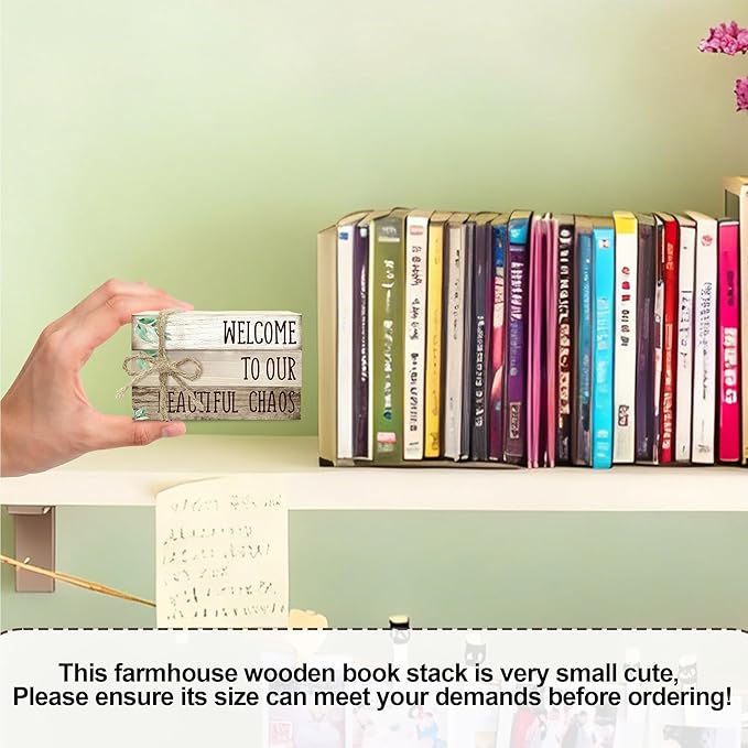 Ycyfckdr Decorative Wood Book Stack for Home, Welcome to Our Beautiful Chaos, Rustic Table and Living Room Bookshelf Farmhouse Decor (L68)