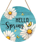 Spring Summer Daisy Flower Sign for Front Door Hello Spring Wall Hanging Sign 12"x12" Welcome Butterfly Wood Door Hanger Farmhouse Rustic Blue Floral Wreath Sign for Home Outdoor Outside Porch Decor