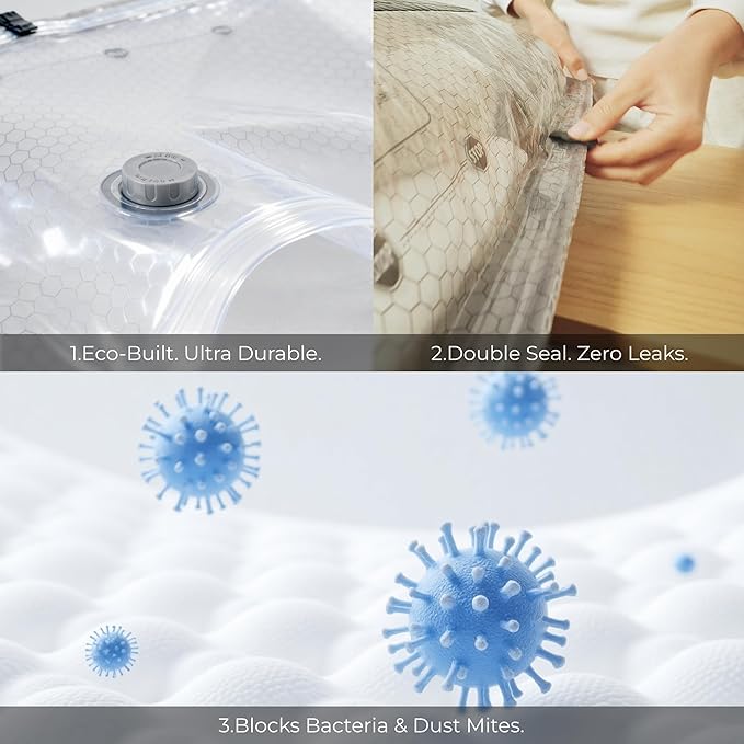Vacuum Bags for Clothing with 55kPa Air Pump, 20 Pack Vacuum Seal Bags for Travel, Space Saver Bags for Luggage and Suitcases, Carry-on Size Compression Packing Bags