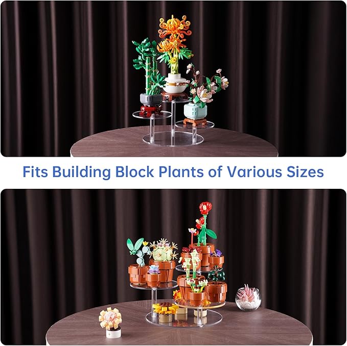 NiHome Clear Acrylic Display Stand for LEGO Botanical Collection Sets, Multi-Tier Showcase Figurine Display Shelf Riser for Collectibles and Room Decor, Perfume Riser Holder, Tabletop Plant Stand