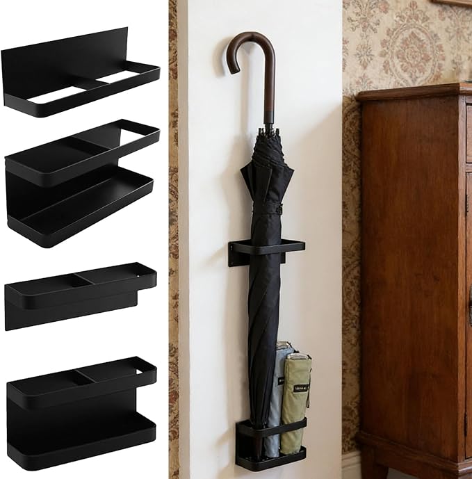 Bitray Umbrella Stand Holder Metal Wall Mounted Umbrella Stand Space Saving Organizer for Home Office Decor - Black