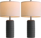 PoKat 23" Matte-Textured Ceramic Table Lamps Set of 2 for Bedroom, Stone-Like Modern Bedside Lamps for Night Stands, Farmhouse Nightstand Table Lamps Decor for Living Room End Table Black