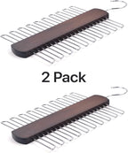 Umo Lorenzo 2 Pack Premium Wooden Necktie and Belt Hanger, Walnut Wood Center Organizer and Storage Rack with a Non-Slip Finish - 20 Hooks