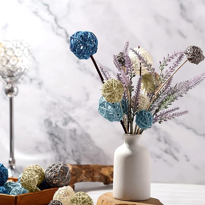Patelai 36 Pcs Wicker Rattan Balls Decorative Balls for Vase Centerpiece Bowls Orbs Filler for Home Decor,4 Sizes(Cute Color,2.4'',2'',1.6'',1.2'')