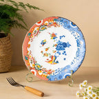 KAMMAK Ceramic Decorative Plate Set of 2, Porcelain Plates for Kitchen Dining Room Wine Cabinet Home Decor, Vintage Collector Plates with 2 Display Stand, Lotus Pattern (8-inch + 10-inch)