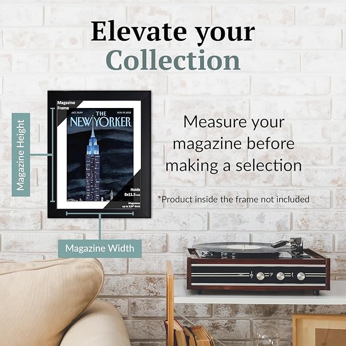 Creative Picture Frames 8 x 11.5 Magazine Frame with Full-Strength Glass, Holds Up To A 1/8" Thick Media with Installed Hangers for Easy Mounting, 11x14 Black Frame with White Mat