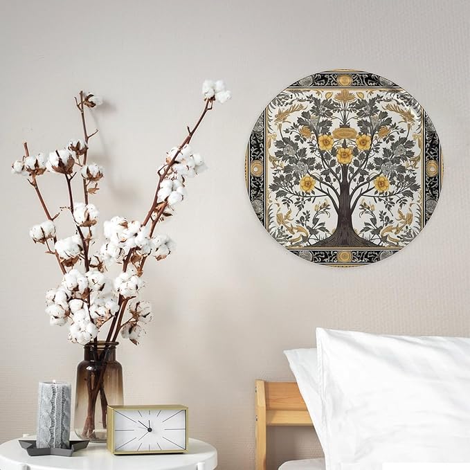 Wall Picture, with Tree Pattern Printed Circular Iron Hanging Picture,Wall Art Decor,Home for Bedroom Living Room Bathroom Decor,Iron Painting 11.8X11.8 in