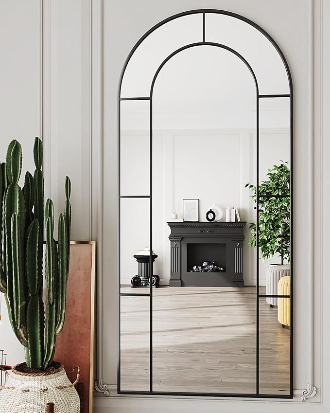 Antok 71" x 32" Full Length Mirror, Floor Mirror Arched Window Decorative Mirror, Metal Framed Decor Farmhouse Floor Mirrors Art Pane Mirrors Wall Decor for Bedroom, Living Room, Entryway Bronwn