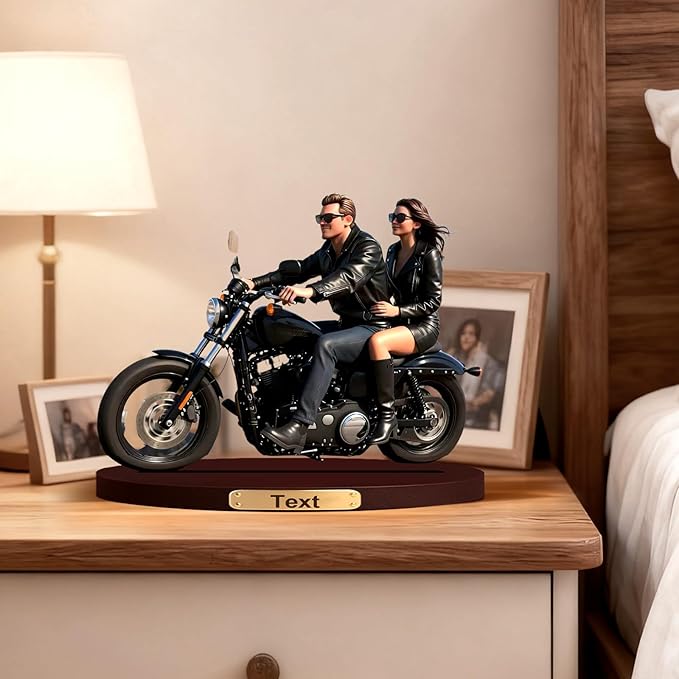 Personalized 3D Effect Motorcycle Cartoon Photo Couple Figurine Custom Motorcycle Enthusiast Desktop Decoration Gift'S For Boyfriends Fathers Office Garage Company Computer Desk Decoration (Motorcycle cartoon)