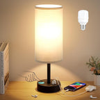Dicoool Grey Touch Bedside Lamp with USB - 3 Way Dimmable Table Lamp for Bedroom, Nightstand Lamp with Black Charging Station for Desk Dorm, Office, Boy Kids Room, Small