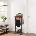 Suit Valet Stand for Men, Wood Suit Rack, Mens Valet Stand, Clothes Stand with Universal Wheels, Freestanding Clothing Stand for Home, Office, Hotel, Upscale Clubs