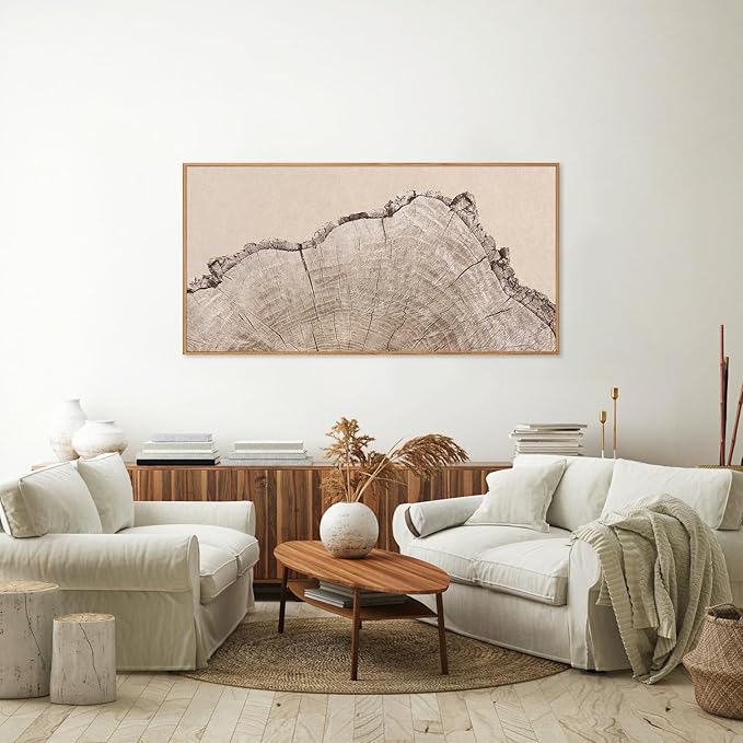 SIGNINART Large Tree Ring Framed Canvas Wall Art, Rustic Beige Nature Wooden Wall Decor, Neutral Wood Stump Artwork, Modern Art Prints for Bedroom Living Room Office 20"x40"