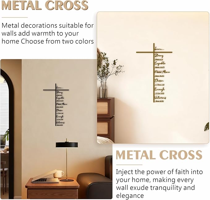 Qtaikong Large Metal Cross Wall Art with Scripture - Christian Religious Wall Decor, Jesus Home Church Wall Hanging, Scripture-Inspired Christian Gift for Christians, 24inch (Golden)