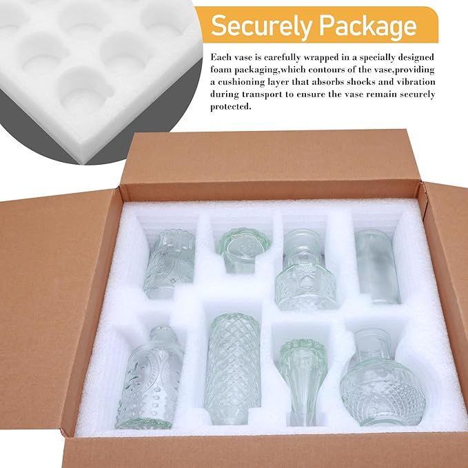 Brajttt Clear Flower Vase Set, Glass Bud Vase in Bulk Set of 8,Artistic and Cultural Flavor Mini Vases for Home Office Decor, Bedroom, Office, Living Room Decorations,Wedding