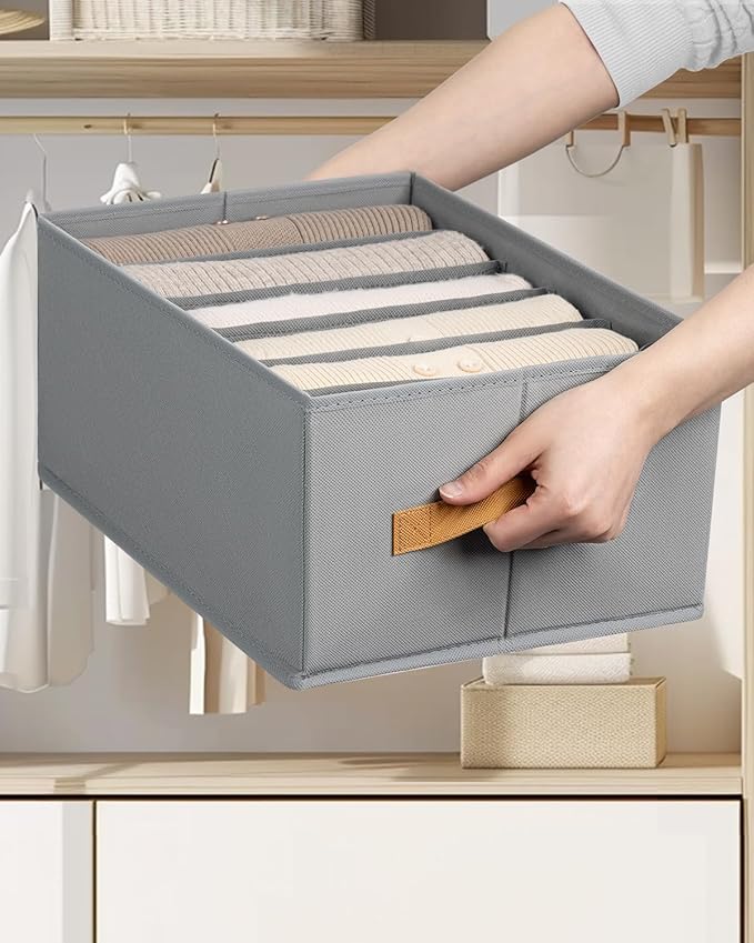 DIMJ Large Wardrobe Clothes Organizers - Foldable Closet Clothing Organizer for Jean Sweater Shirt Pants Underwear Bra, Divided Clothes Drawer, Grey Closet Shelf Organizer Boxes | Foldable, for Jean, for Sweater, for Shirt, for Pants, for Underwear