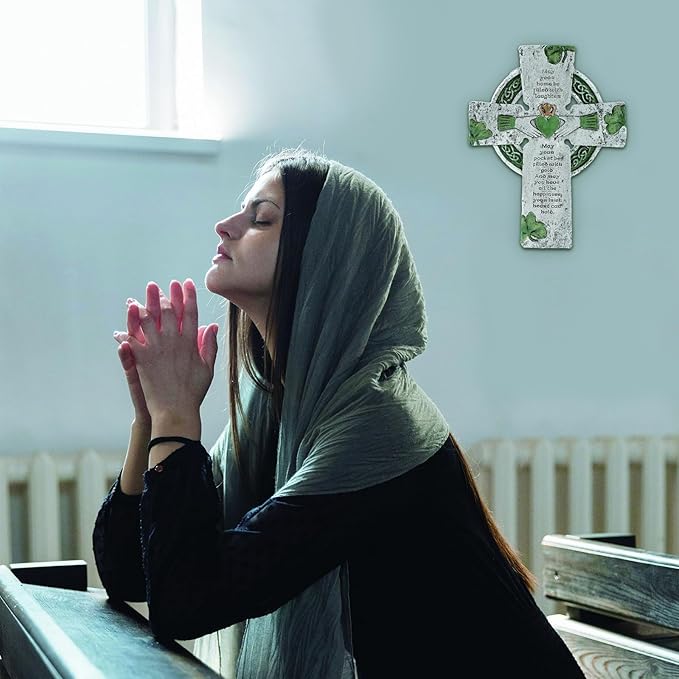 TALPGOD Celtic Cross Irish Blessing Wall Decor, Irish Wall Art for Home, Ireland Gifts, Catholic Cross, Green, 9.45 Inch x 7.48 Inch