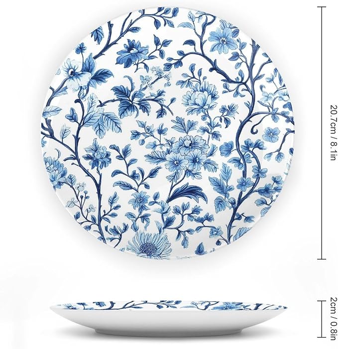 Chinese Blue and White Porcelain Ceramic Decorative Plate, Pattern Decorative Dish with Stand, Blue Bone China Decorative Plates Art Porcelain Plate for Living Room Hallway Table Decor