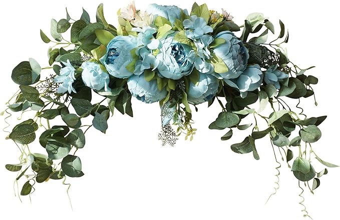 H&S BRIDAL Wedding Arch Flowers, 30 Inch Rustic Artificial Floral Swag for Door Lintel, Green Leaves Rose Peony Sunflowers Table Centerpieces Home Decoration