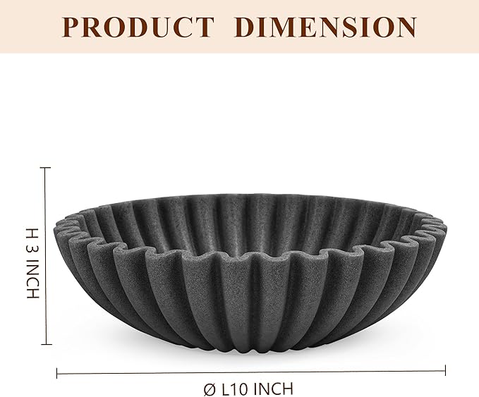 YMXYJM Large Decorative Bowl, Modern Handicraft Bowls for Home Decor, Decorative Fruit Bowl for Kitchen, Ruffle Bowl Decor, Stylish Key bowl for Entry Table, Artificial Stone Black